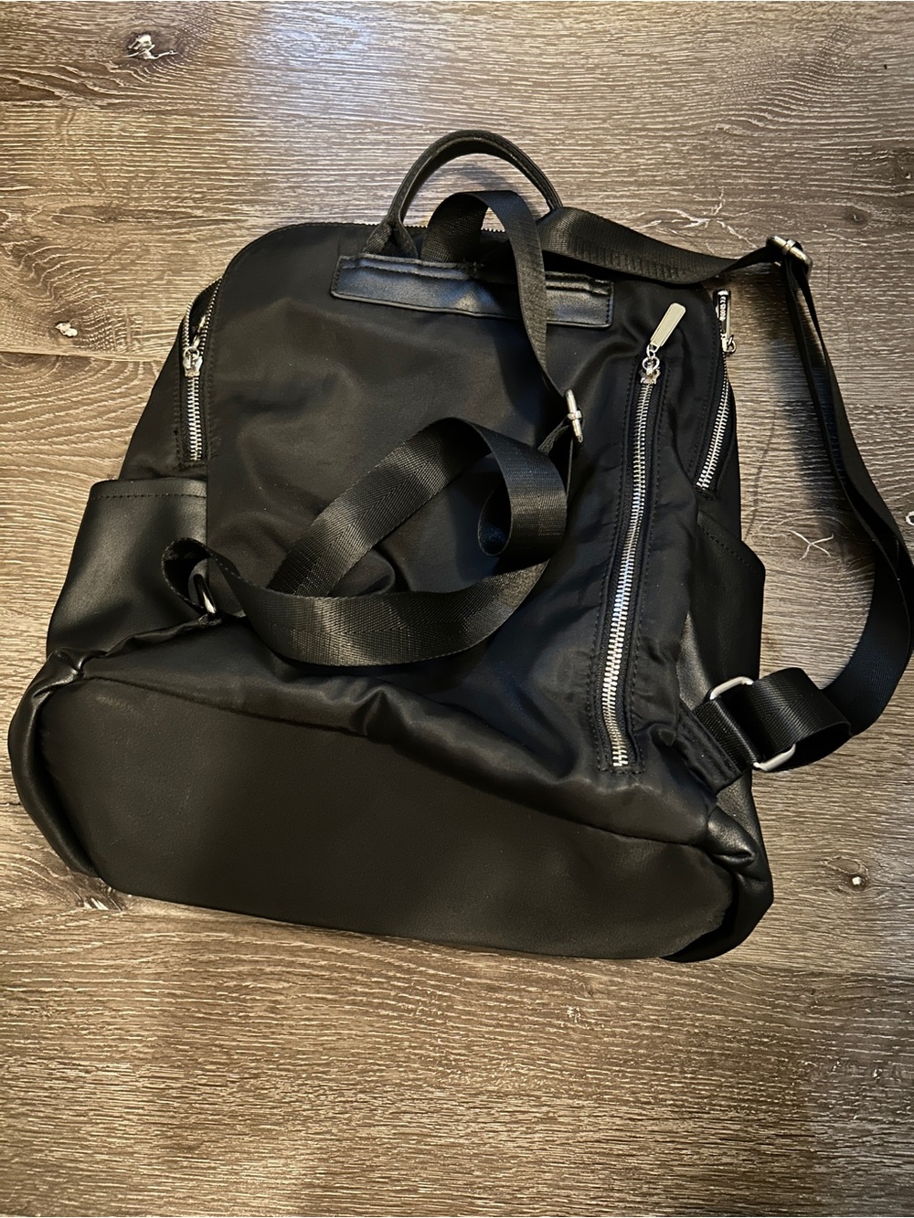 Roots Black nylon Backpack with faux leather accents